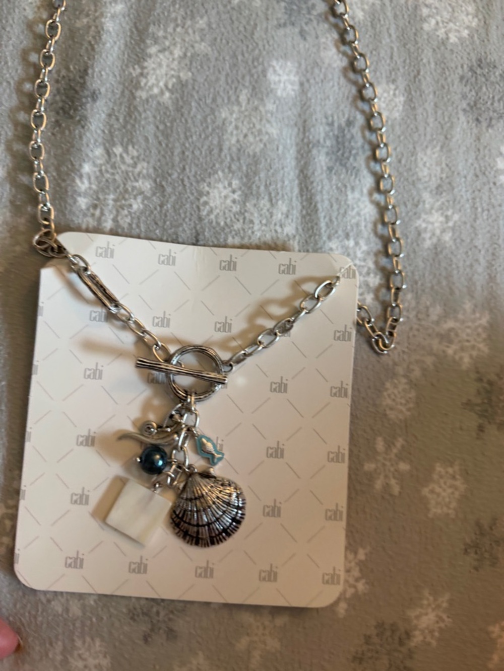 CAbi Silver Seashell Toggle Necklace with Blue Pearl & White Charm